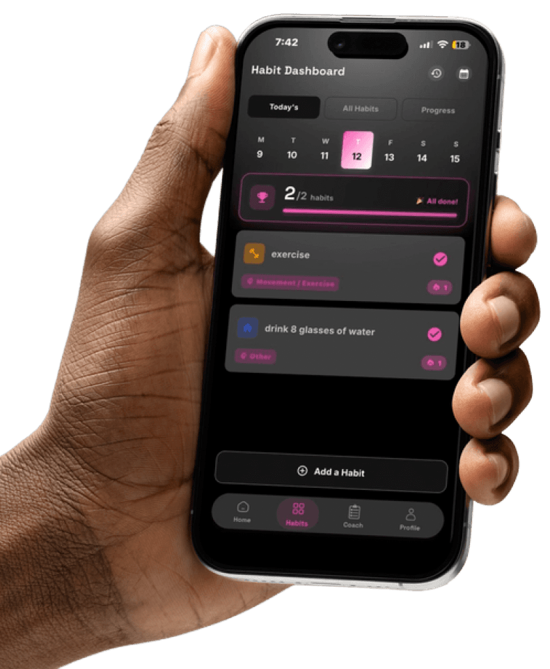 The PrescribeLife.AI habit dashboard shown on a phone